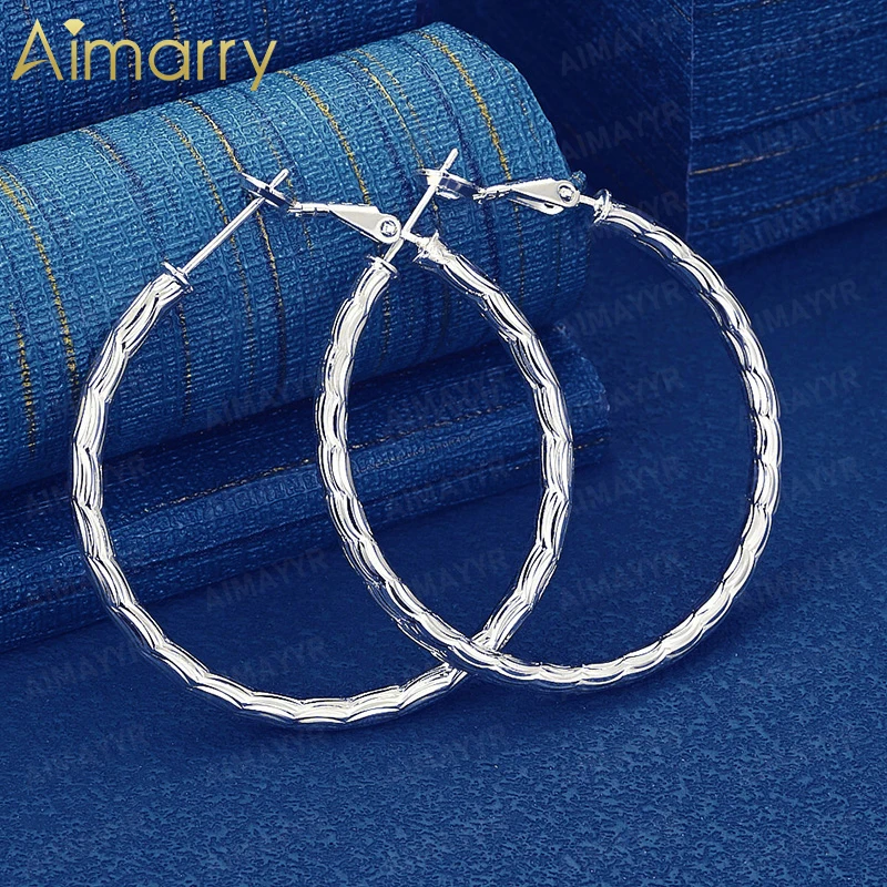 925 Sterling Silver 40mm Personalized Wave Pattern Earrings for Women's Parties Banquets Weddings High-quality Fashion Jewelry