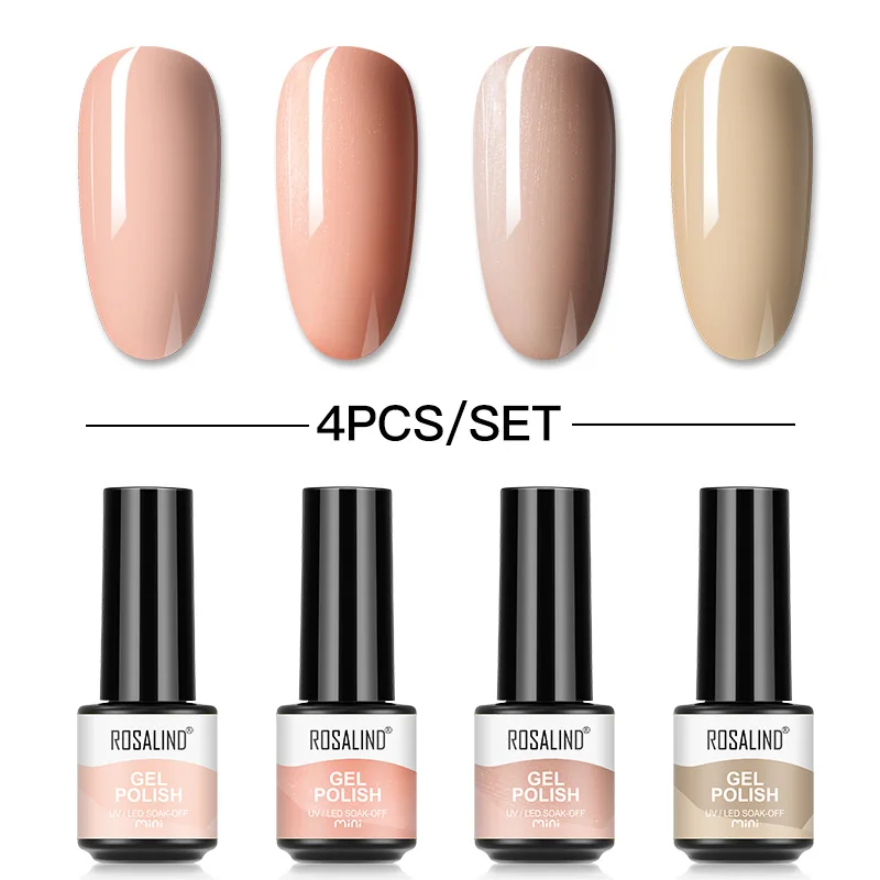 

ROSALIND Gel Nail Polish 4PCS Set UV Nail Gel Semi Permanent Hybrid Varnish Primer Base Top Coat Nails Art For Nail Gel Kit