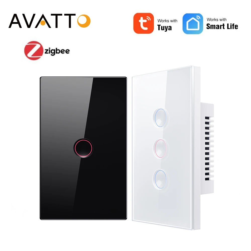 AVATTO Tuya Zigbee Smart Groove Switch Neutral Wire Required 1/2/3/4 Gang Light WiFi Touch Switch Work with Alexa Google Home