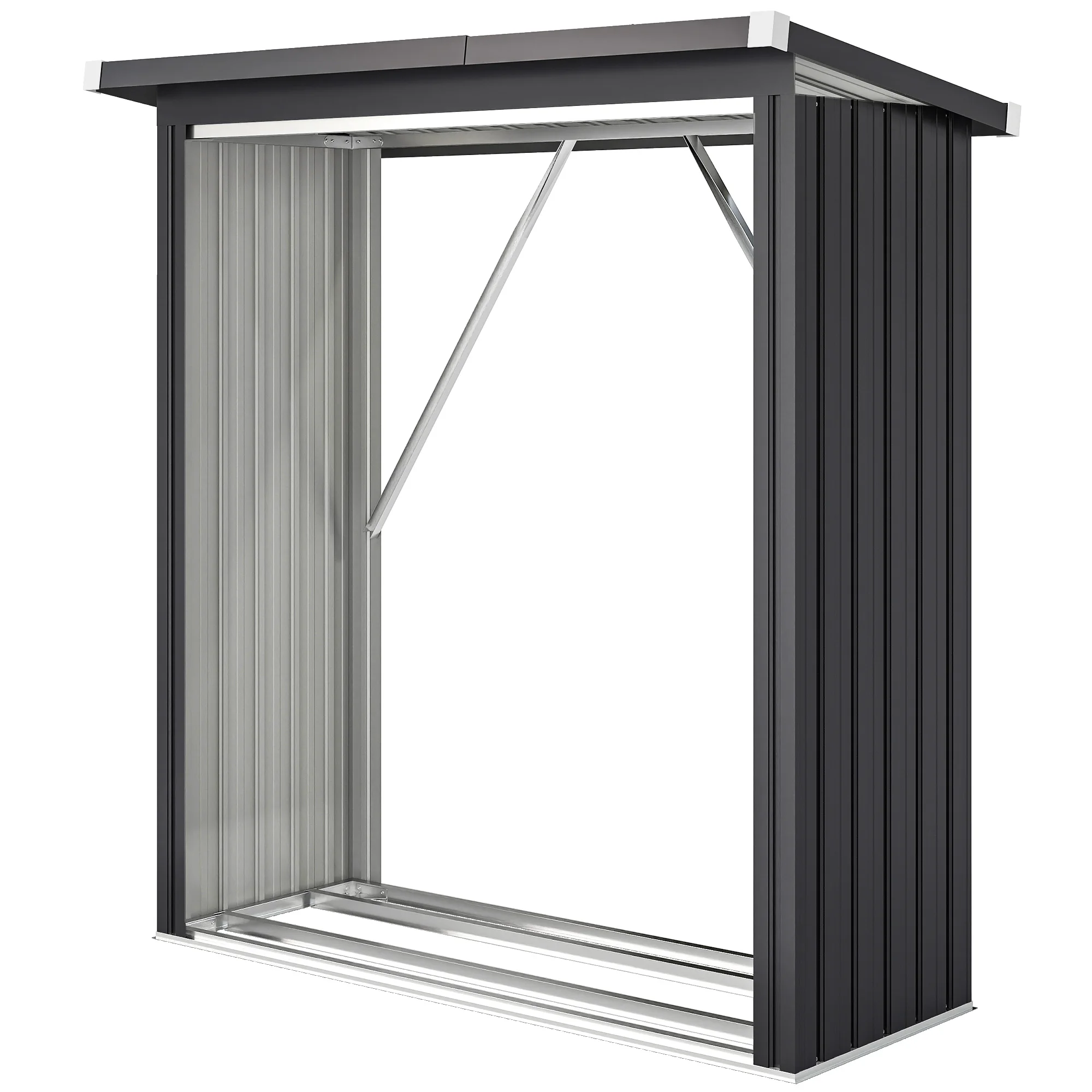 Abri-bûches couvert support pour bois de chauffage plancher surélevé toit incliné, acier galvanisé 150x66,5x150cm gris