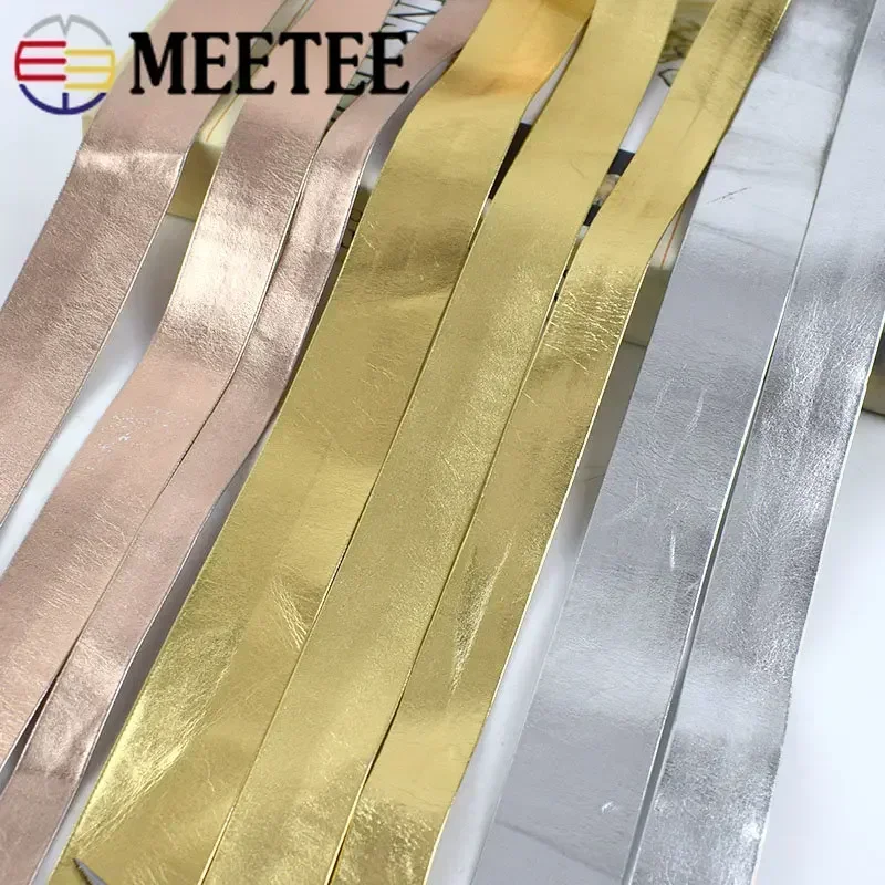 Meetee 5M 5-50mm Width Synthetic PU Leather Ribbon Gold Silver Bag Cords DIY Clothing Jewelry Decor Bows Band Necklace Material