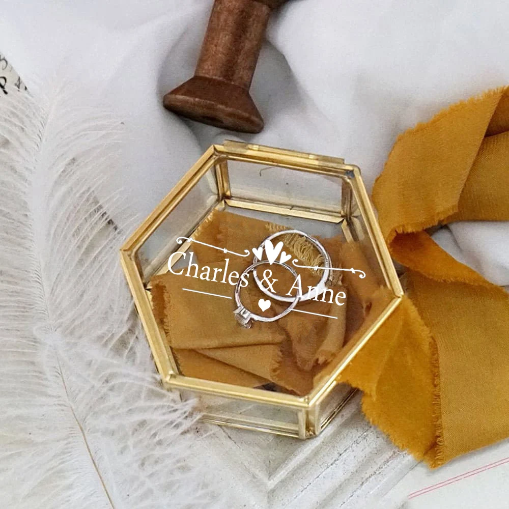 Caja de anillo de vidrio Hexagonal personalizada, caja de almacenamiento de joyería transparente geométrica, soporte de anillo de flor eterna, decoración de boda personalizada