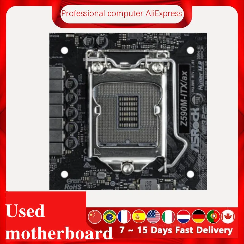 Z590M-ITX For ASRock Z590M-ITX/ax Original Desktop For Intel Z590 DDR4 Motherboard LGA 1200 i7/i5/i3 M.2 board Used Mainboard