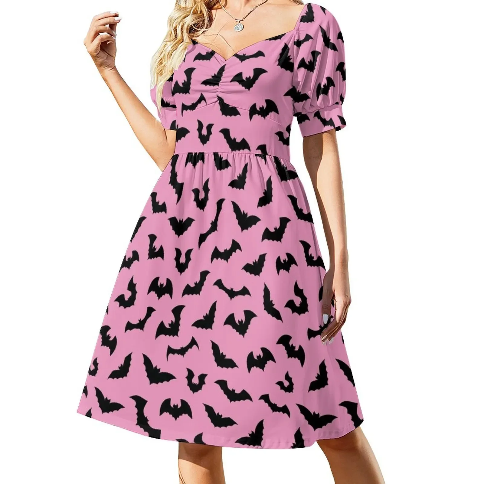 

Pastel goth pink black bats Short-Sleeved Dress dresses for woman Beachwear Woman clothing