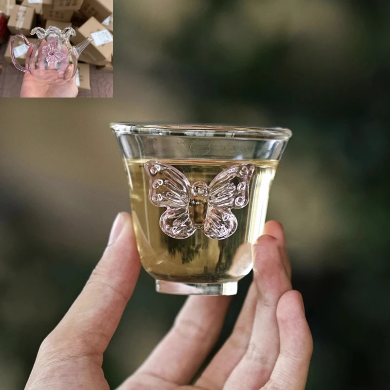 

3D Bow Glass Cup Teapot Set, Brandy Whiskey Clear Glass, French Girl Boiling Teapot,Warming Teapot, ea Tasting Cups Wine Glasses