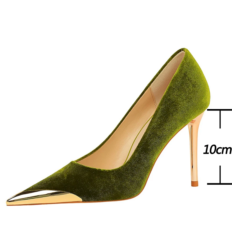 BIGTREE Shoes Luxury Women\'s Pumps Metal Pointed High Heels Fashion Stilettos Banquet Shoes Ladies Pumps Sexy Party Shoes Suede