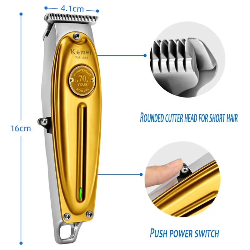 Kemei Electric Push Shear Metal Body Professional Salon Men\'s Oil Head Carving Rechargeable Beard Cutting Hair Clipper KM-1949