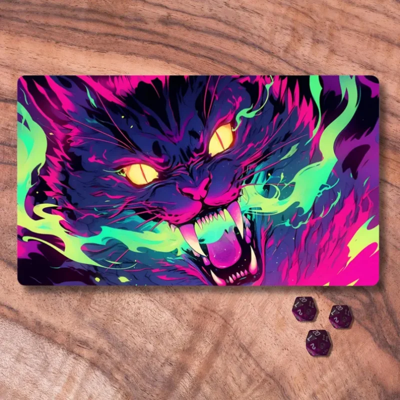 

VIKAMA Neon Cat-Themed Trading Card Game Mat, Trading Card Game Accessories, A Cool Gift For Gamers