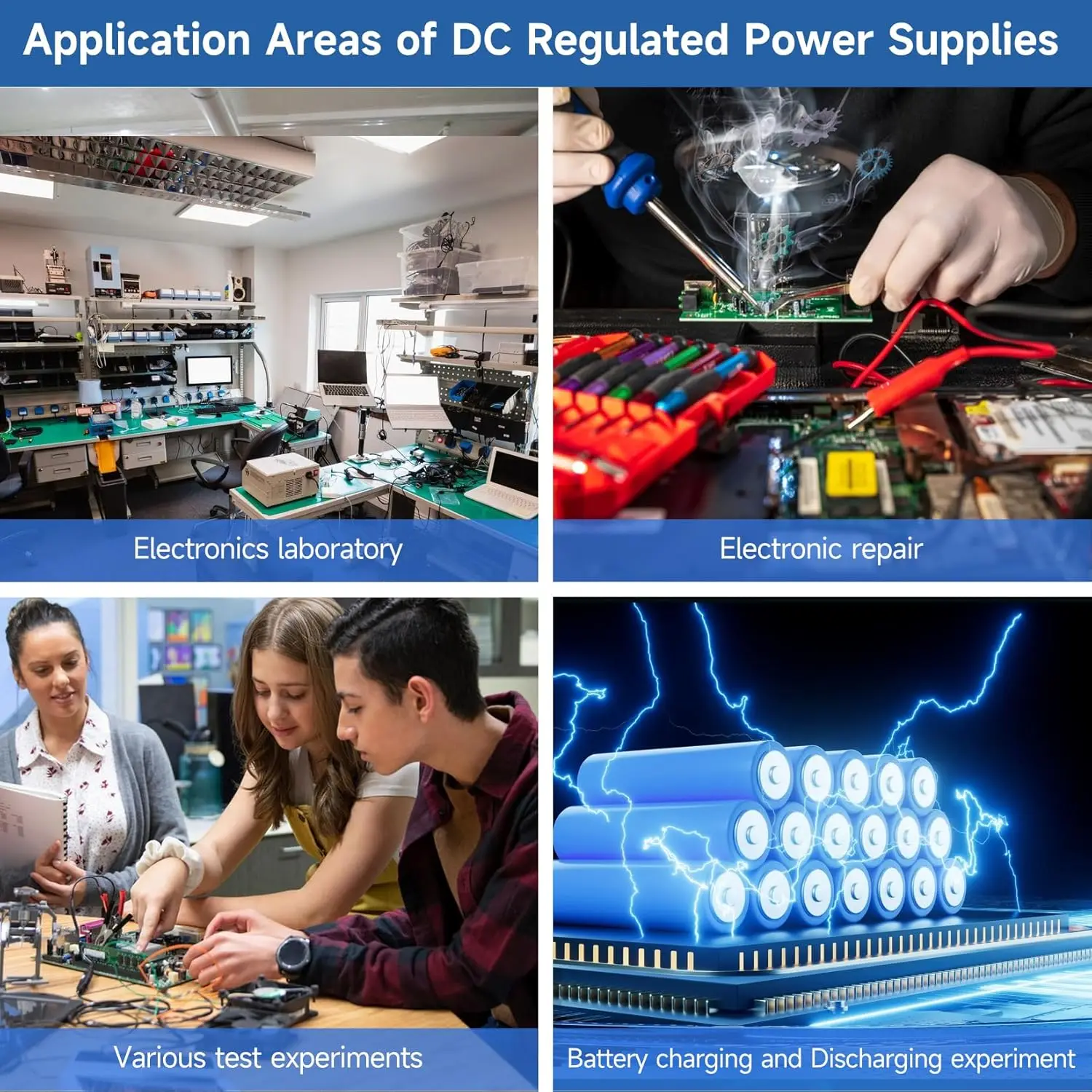 SPM3103 مزود طاقة تيار مستمر 2 في 1 ومقياس متعدد (0-30 فولت، 0-10 أمبير)، 2.8 بوصة LED، USB، 4.5 أرقام