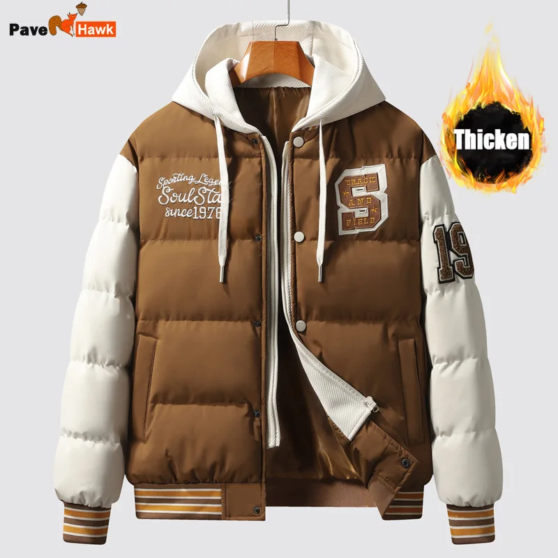 Winter Warm Parka Men Women Hooded Patchwork Baseball Jackets Embroidered Loose Casual Cotton-padded Fashion Outwear Couple New