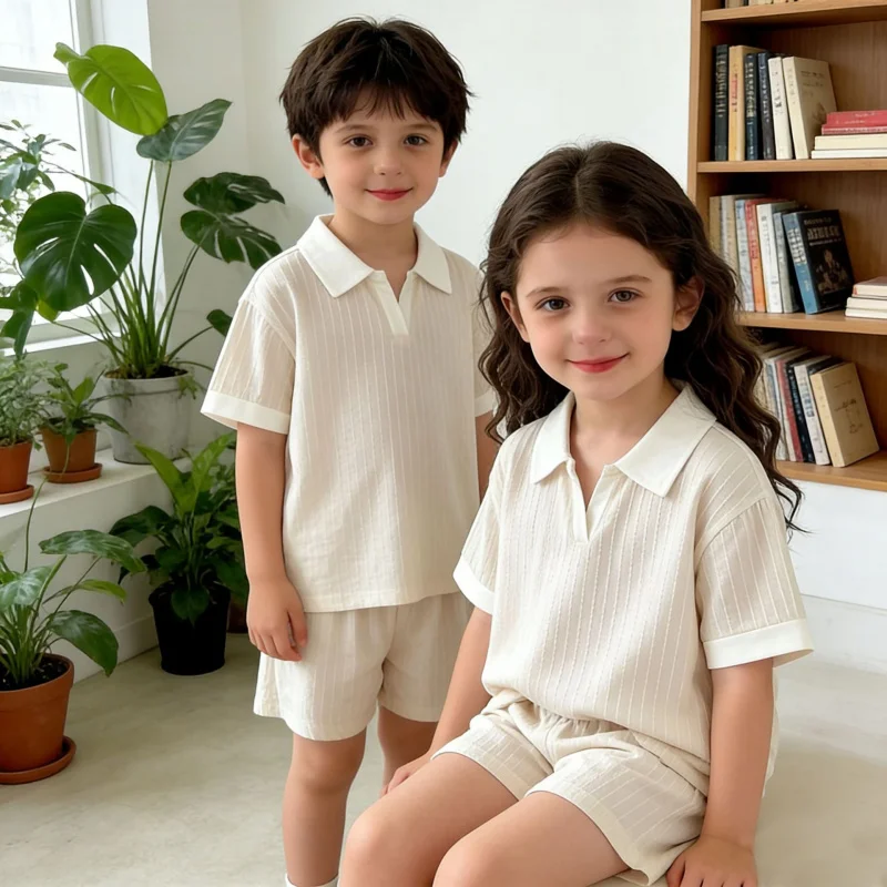 

Girls SuitPoloChildren's short-sleeved shirt and shorts2026New Summer Casual Two-Piece Outfit for Boys and Toddlers