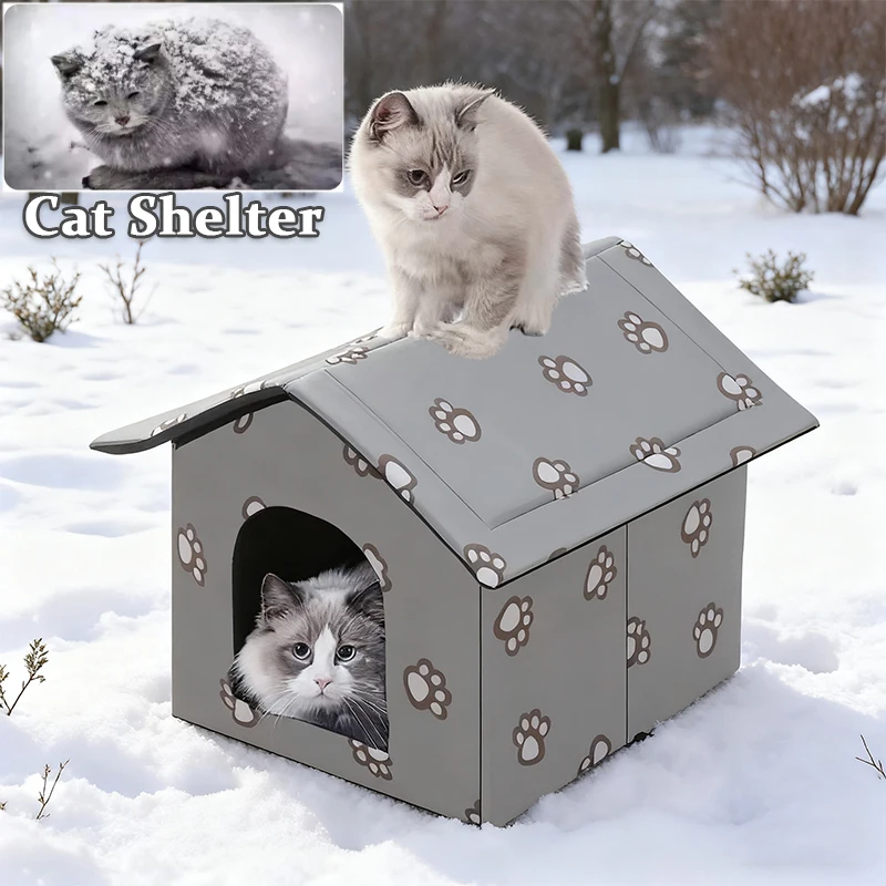 

Outdoor Winter Warm Waterproof Pet House Heated Shelter Foldable Removable Washable Kennel for Feral Cats Dog Puppies Nest