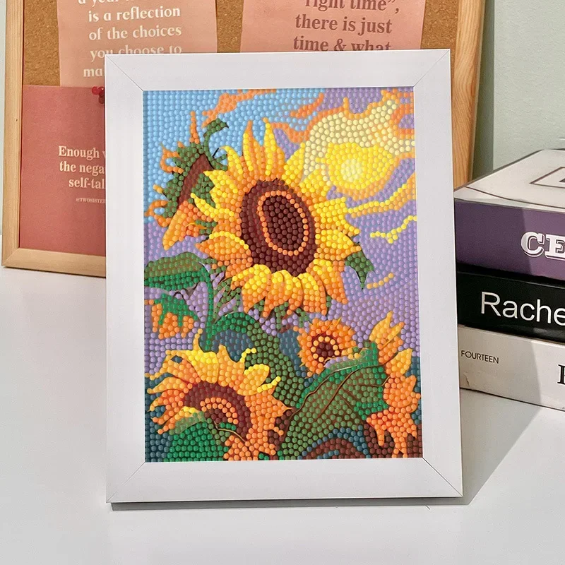 Peinture au diamant 5D DIY Tulipe Tournesol avec cadre, artisanat fait main pour enfants, jouet éducatif, cadeau