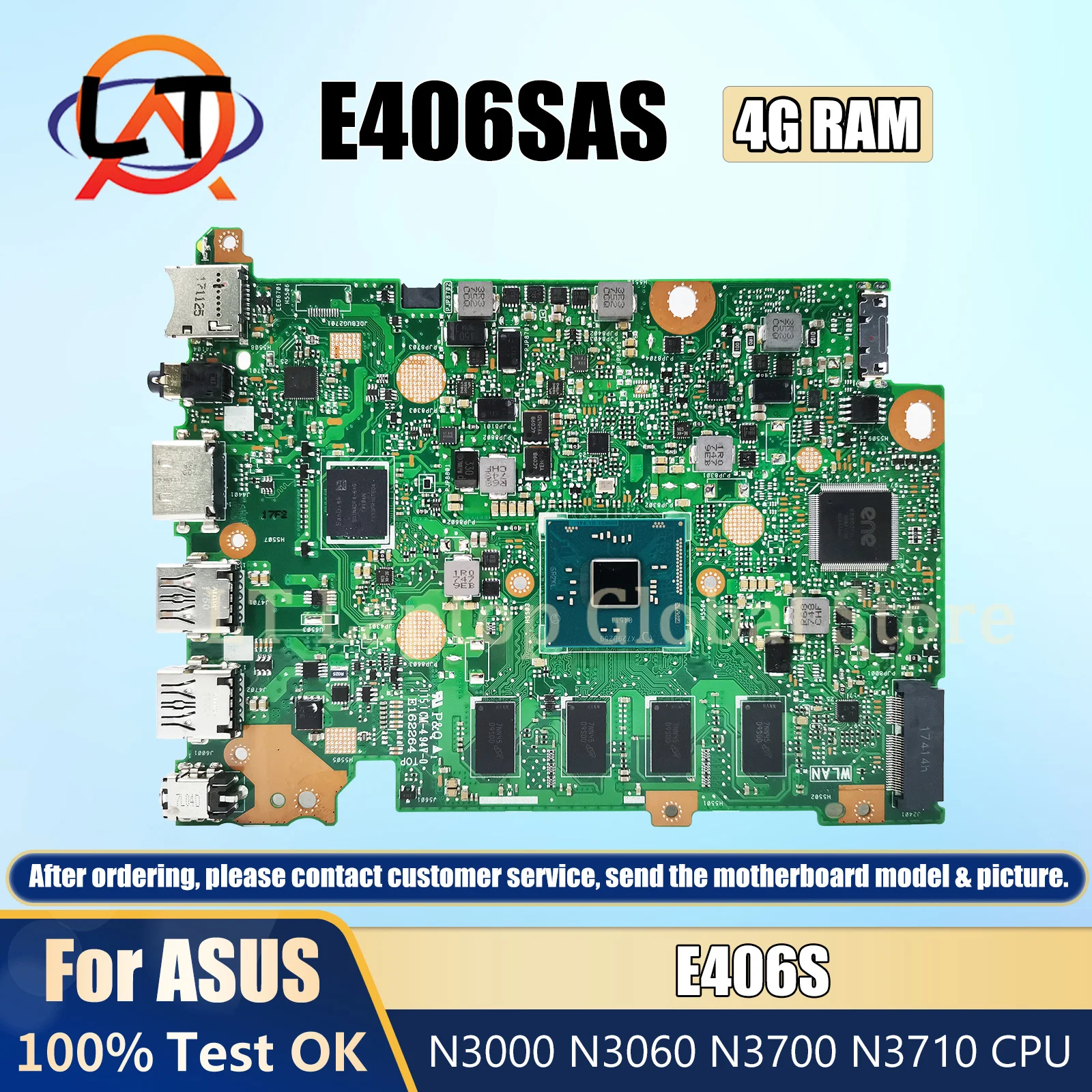 E406SAS Mainboard For ASUS VivoBook  E406S E406SA Laptop Motherboard with N3000 N3060 N3700 N3710 CPU 4G RAM 32G/64G/128G SSD