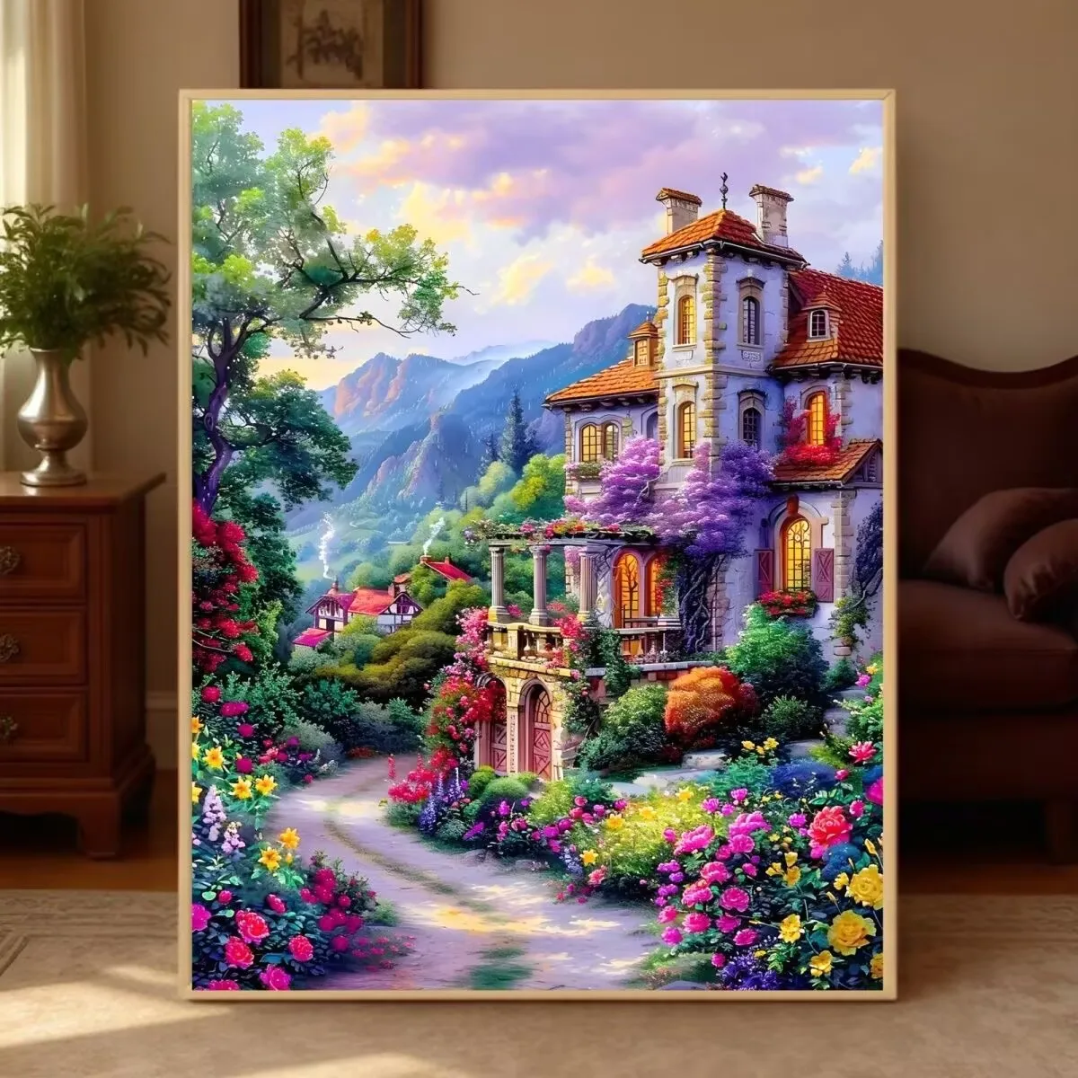 

14CT 9CT villa Printed Kit Cross Stitch Embroidery DIY Needlework Set Crafts With Needles Threads