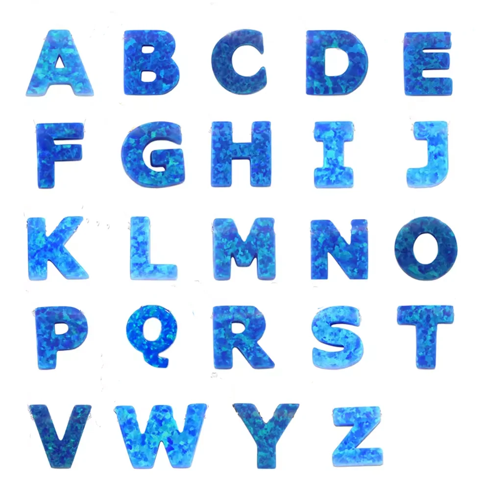 1pc 50pcs 26 Alphabet Letters Beads for Jewelry Making Synthetic Opal Blue Charms