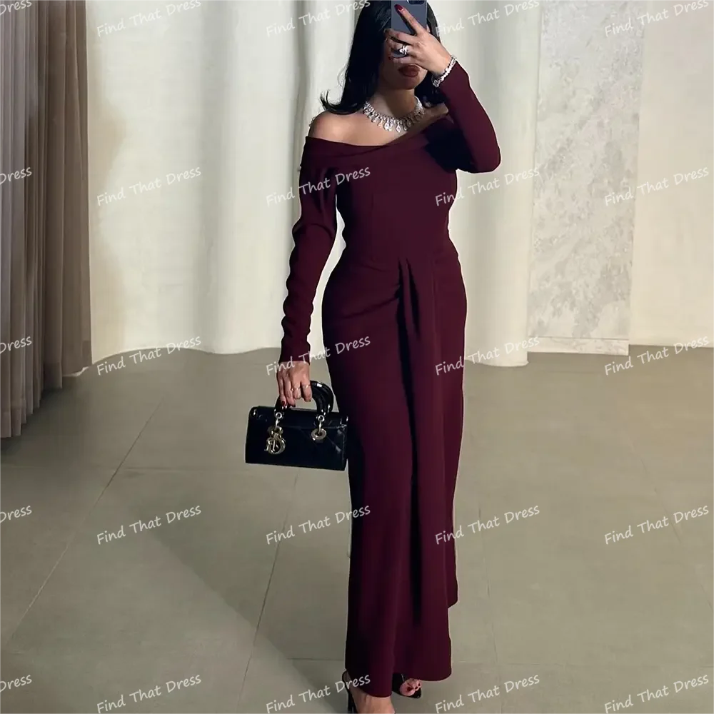 Suknia wieczorowa na zamówienie, bez ramiączek, plisowana, prosta, formalna, bez pleców, do kostek, w stylu dubajskim/arabskim, z długim rękawem.