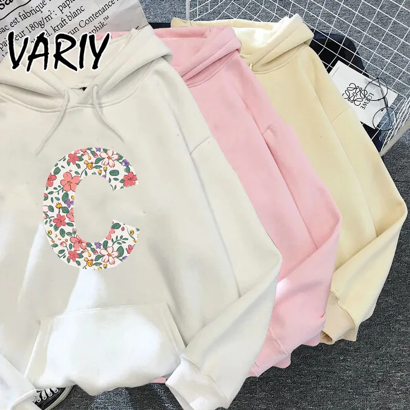 Inverno in pile C lettera stampata Harajuku stampa pullover spesso allentato donna felpe con cappuccio felpa femminile O-collo Casual dropshipping