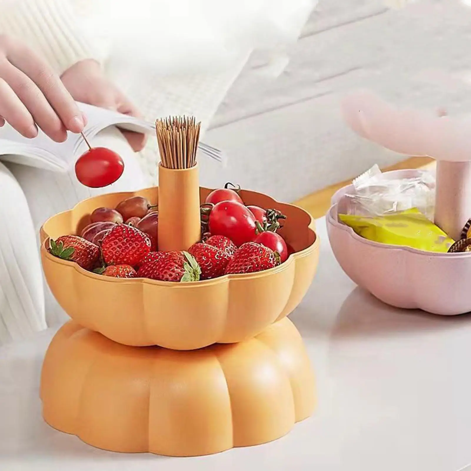 Pumpkin Candy Bowl Halloween Double Layer Large Capacity Detachable Party Snack Box Table Decor For Thanksgiving Day Autumn