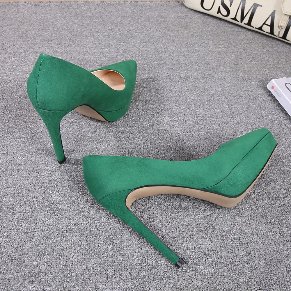 حذاء Tikicup نسائي عاري من جلد الغزال بمقدمة مدببة وكعب عالٍ مع منصة، حذاء بكعب ستيليتو أنيق لحفلات المكتب الرسمية