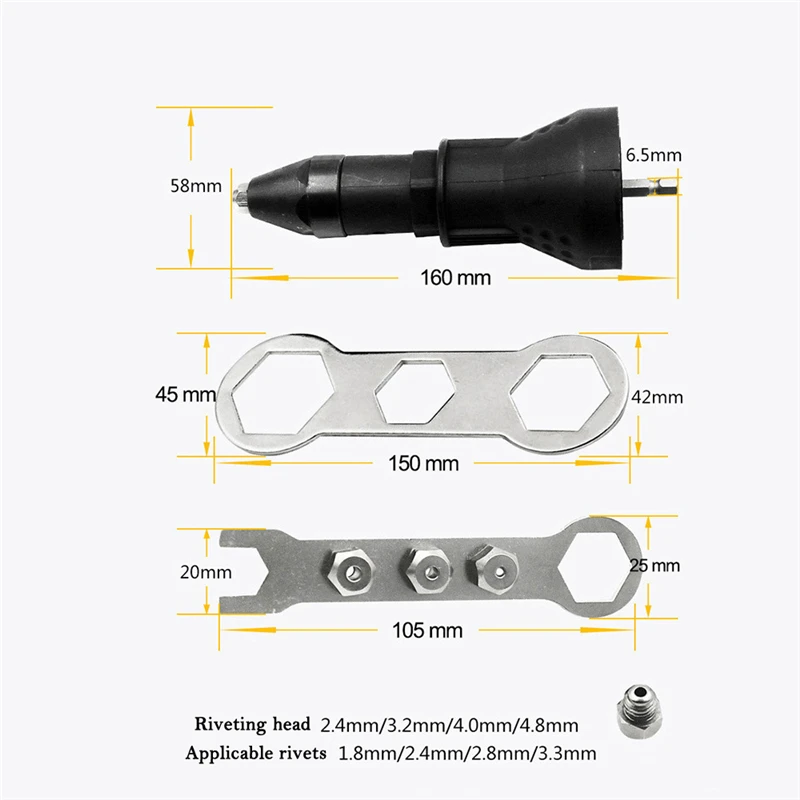 Imagem -03 - Rebite Elétrico Nut Gun Pull Drill Riveter Adaptador de Conversão para Rebitador sem Fio Nozzle Nut Tool Pistola de Pregos Manual Ferramentas de Rebitagem