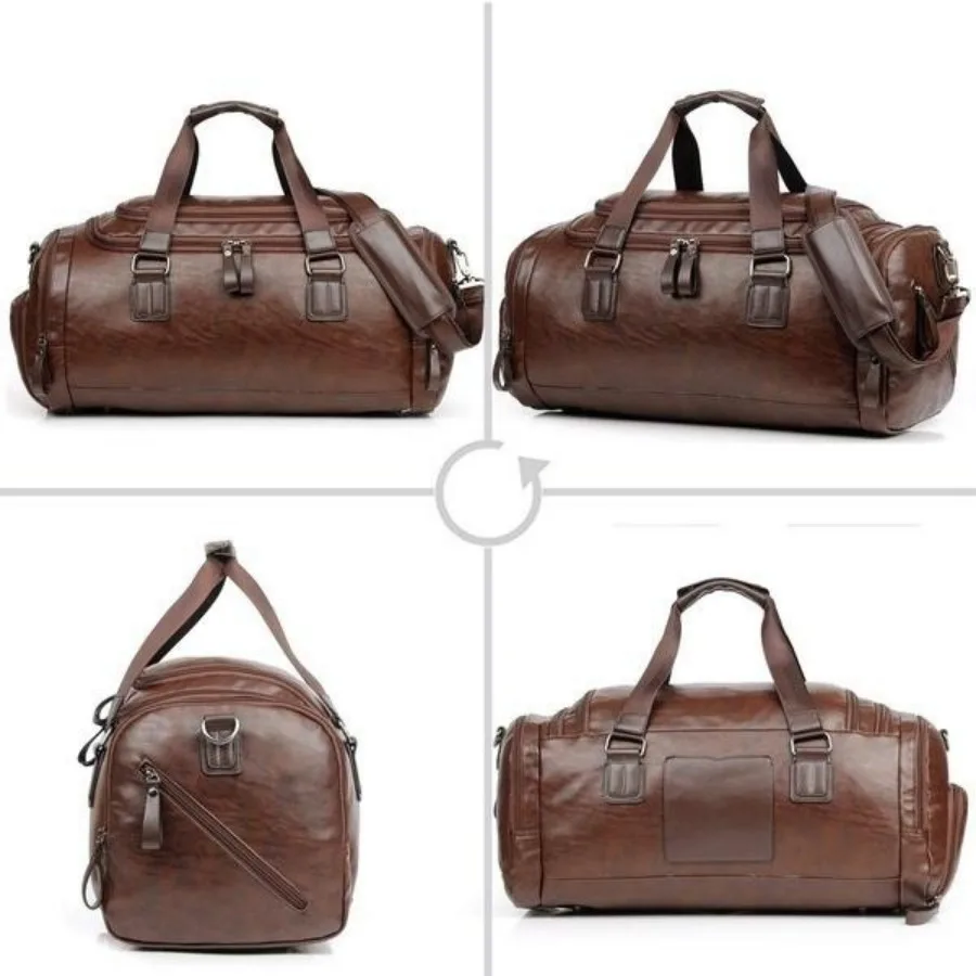 Männer Hohe Qualität Reise Weekender Taschen Sporttasche Leder Übernachtung Seesack Sport Gepäck Tote Duffle für Männer – Detail 8
