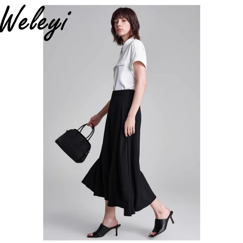 

Office Ladies Black Wave Suit Skirt Women Business 2024 Advanced Commuter High Waist Slim A- Line Large Umbrella Skirts Female