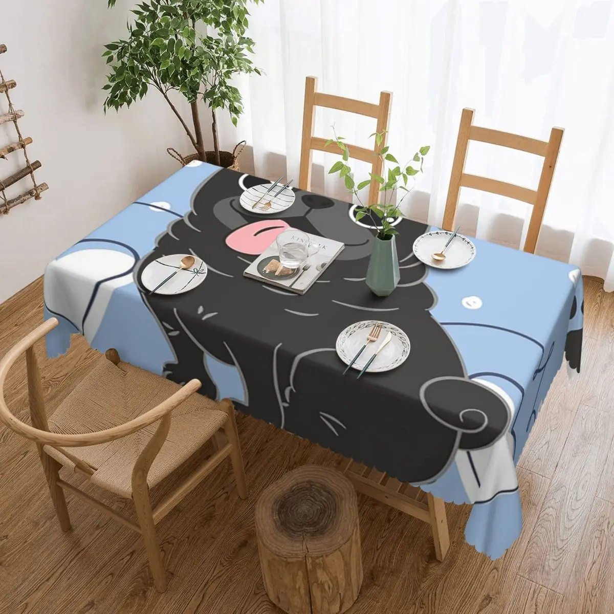 LOVE Black Pug Rectangular Waterproof Oilproof Tablecloth Table Cover for Dining Events Festival Party Decorations Table Cloth