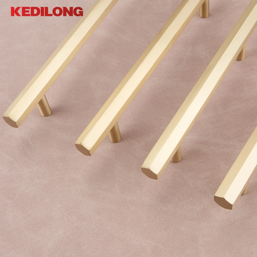 KEDLO Modern minimalist brass gold drawer long handle European luxury hexagonal knob furniture hardware kitchen cabinet handle