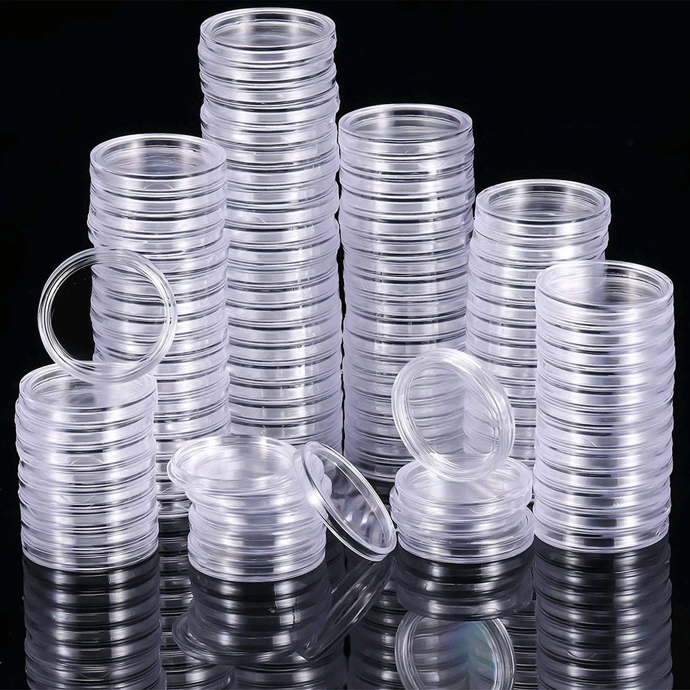 100Pcs Plastic Clear Coin Capsule Storage Box Holder for 30mm Diameter Featuring Secure Lock and Flat Double Shell Design