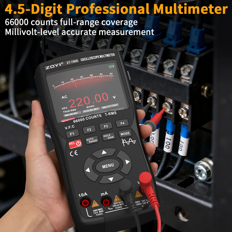 ZOYI ZT-703S /706S Upgraded 3-in-1 Scope Meter 50MHz 280MS/s Dual Channel 66000 Counts Generator for Repair