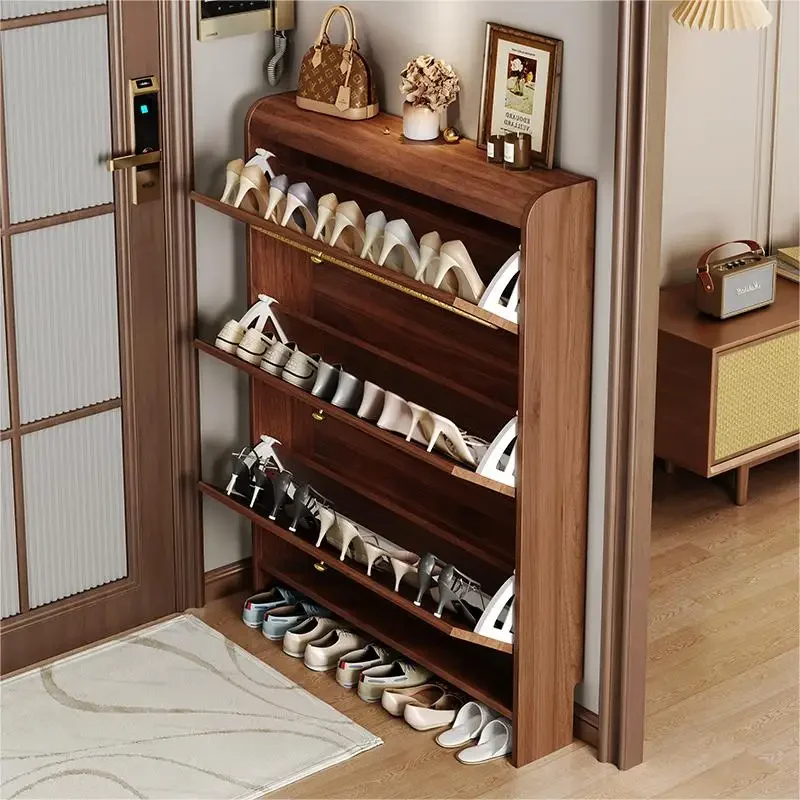 Medieval ultra-thin tipping bucket shoe cabinet at the door of the home, the new 2025 popular entrance cabinet integrated solid