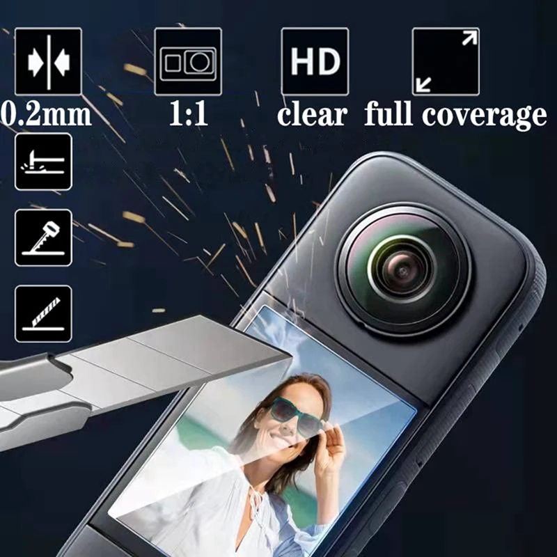 For Insta360 X3 Camera Protective Accessories, Sticky Lens Guard Set Silicone Case Screen Tempered Glass Film Protector Durable