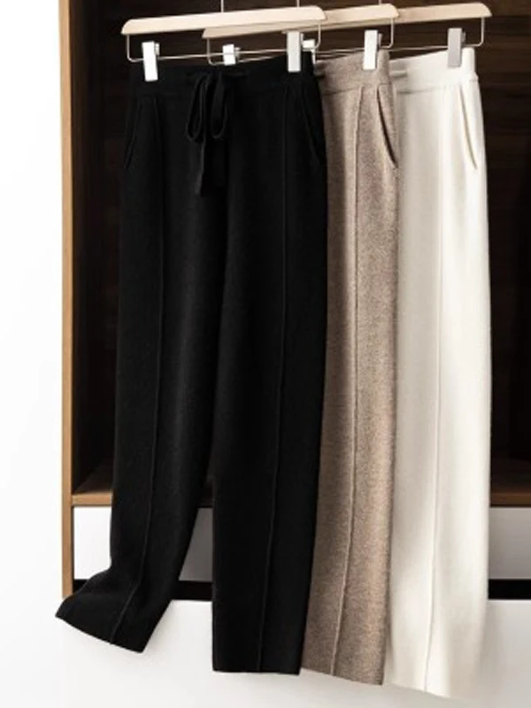 Thiened الصوفية محبوك سراويل تقليدية المرأة الخريف الشتاء الدافئة الترفيه السراويل سليم صالح كاميرا السراويل تصميم منخفضة الخصر #5