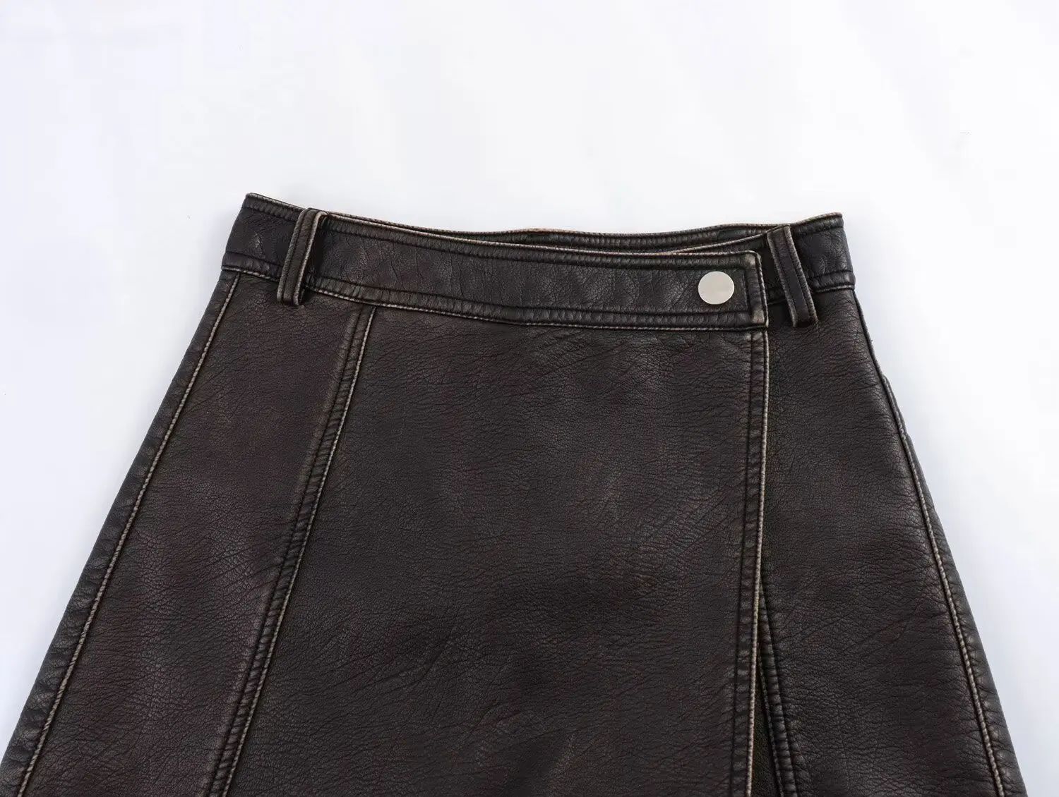 Withered Autumn And Winter Women's High Waist Leather Skirt Vintage Washed Casual Culotte Mini Skirt Women Shorts