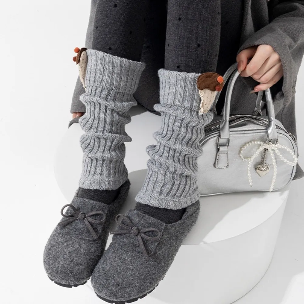 

Cute Thickened Leg Warmers for Girls Keep Warm Knitted Children's Socks Breathable Ice cream Boot Covers