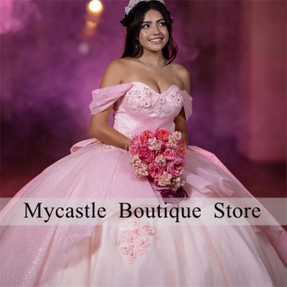 Mexicaanse Roze Quinceanera Jurken Baljurk 2025, Met Strik Kant Applique Kralen Sweet 16-jurk Aangepaste vestidos de XV 15 Anos