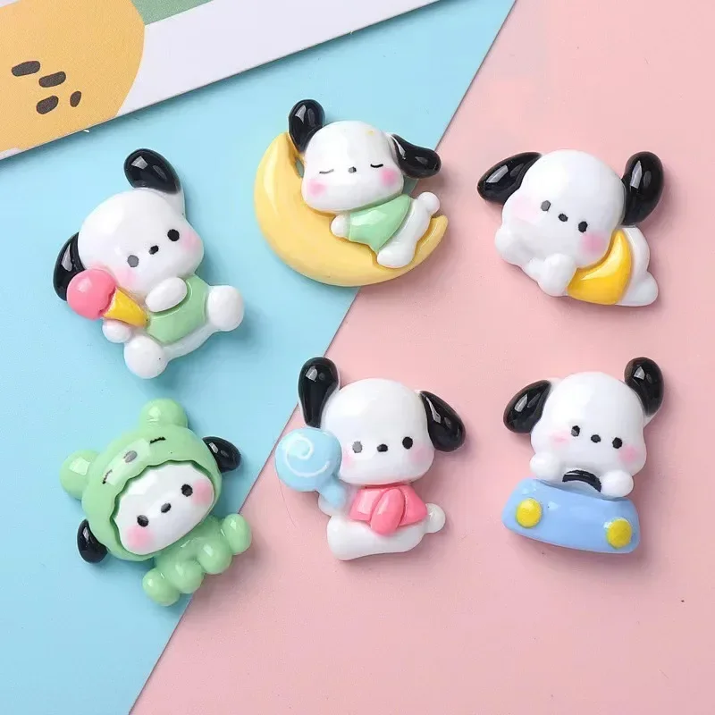 5pcs miniso pochacoo resin accessories DIY cream glue phone case phone chain DIY keychain cartoon resin flatback