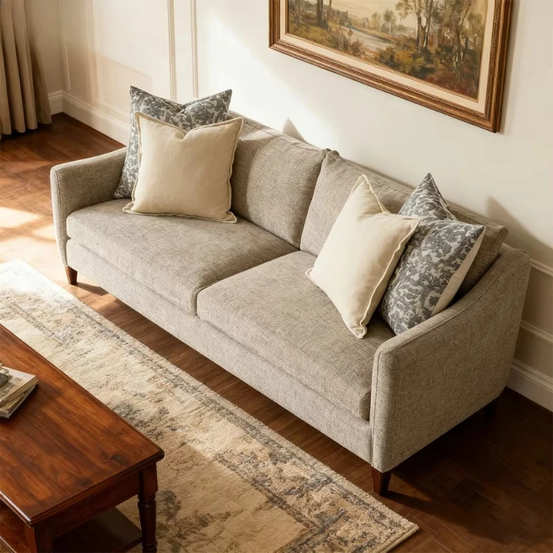 Modern style reclining villa small apartment fabric double sofa sponge filling living room combination set upholstered modular