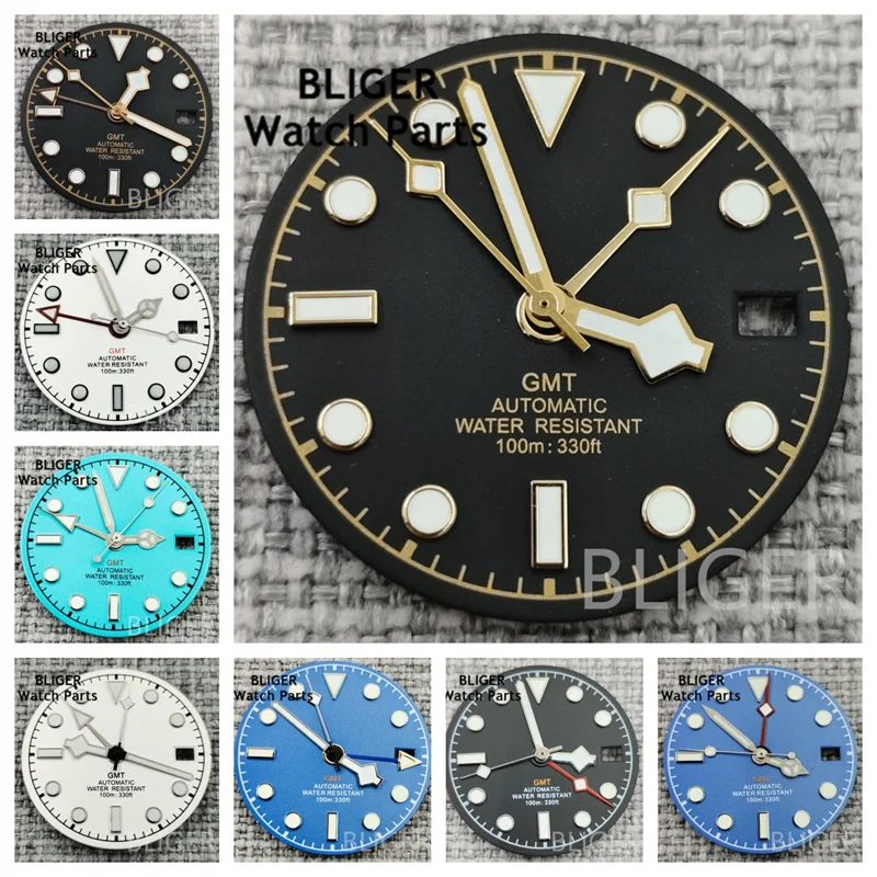 ساعة بليجر بتوقيت جرينتش الطلب NH34 الهاتفي NH34 الأيدي أربعة أيدي الأخضر مضيئة ساعة الطلب صالح GMT NH34 حركة استبدال أجزاء الساعة