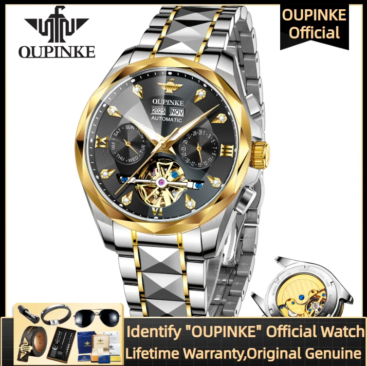 

OUPINKE 3316 Automatic Mechanical watch Men's Waterproof Moon phase Flywheel Dial Man Hand Clock