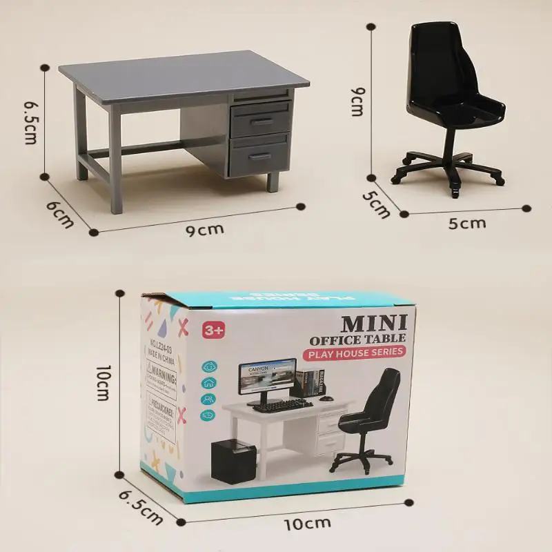 

1 Set 1/12 Scale Dollhouse Miniature Furniture Kit With Computer Keyboard Desk Chair Miniature Scene Model Home Study Room Decor