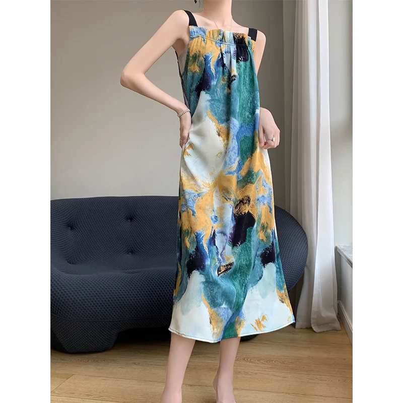 Wide Shoulder Strap U-Neck Women's Spring/Summer New Korean Edition Korean High end Design Feeling Sling Dress