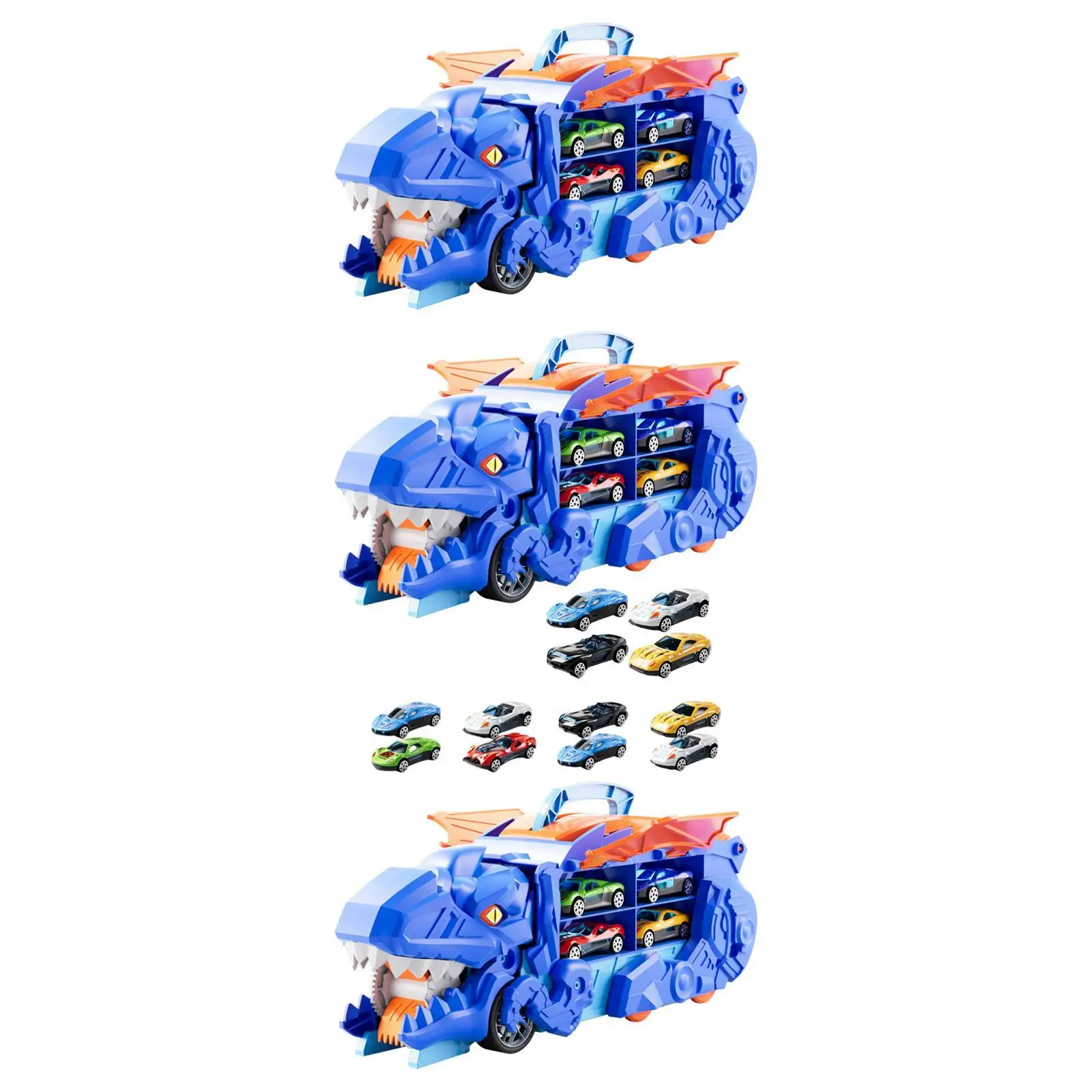 

Dinosaur Truck Toy with Race Track with Diecast Metal Toy Cars Transforms into Stomping Dinosaur for Boys Girls