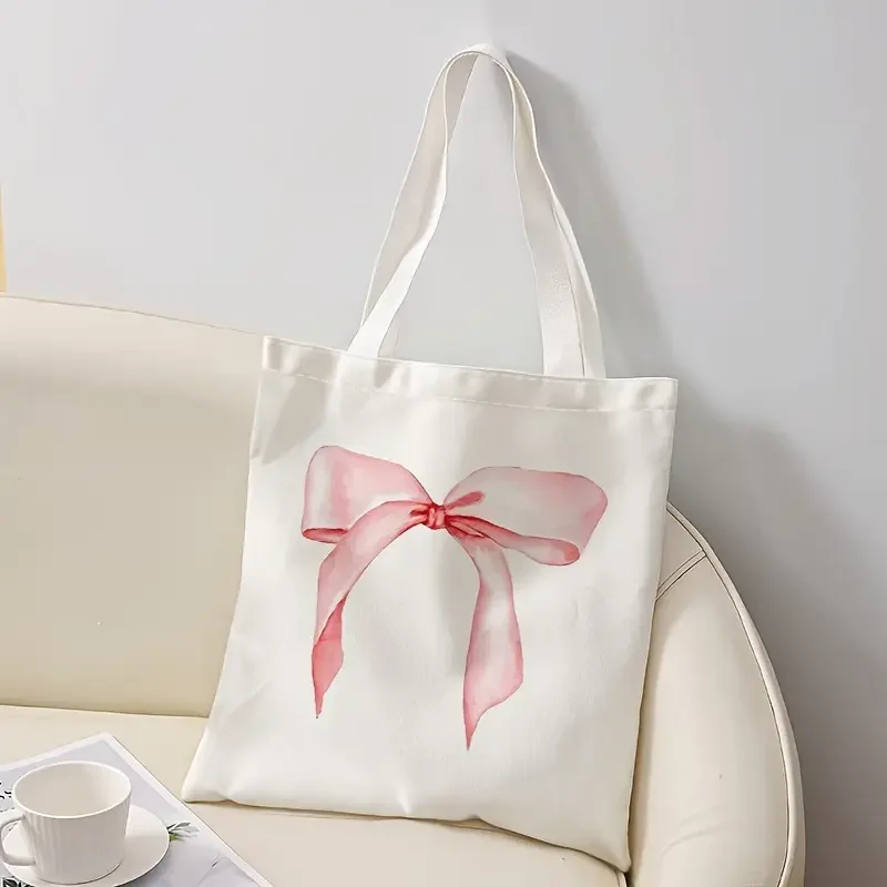 

Women's Elegant Pink Bow Print Tote Bag - Large Capacity Handbag for School, Work, Shopping & Parties - Stylish Everyday Bag