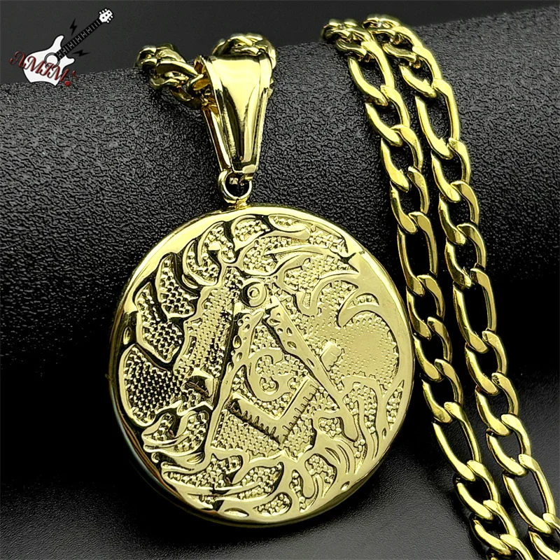

Mason Badge Freemasonry Symbol Pendant Necklace Women Men Stainless Steel Gold Color Mysterious Faith Male Amulet Chain Jewelry