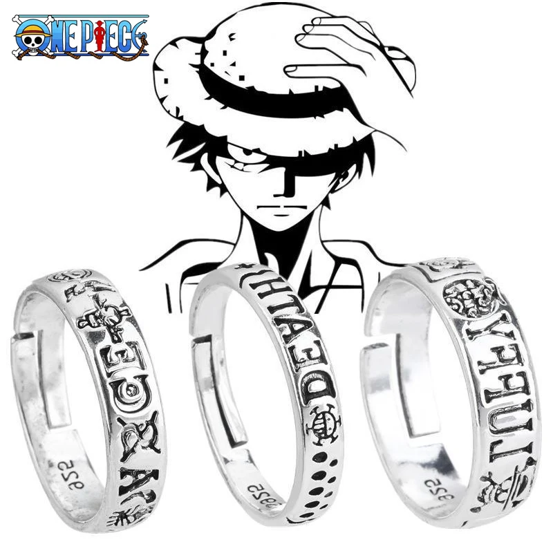 Anime One Piece Luffy Rings Portgas·D· Ace Figures Accessories Adjustable Ring for Men Women Jewelry Kids Boys Girl Cosplay Gift