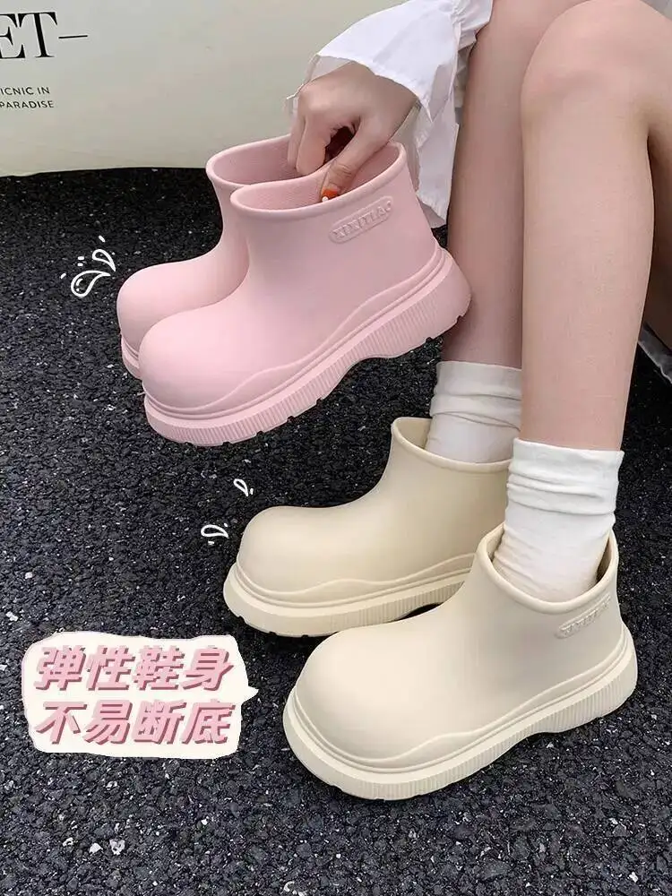 

Women's Outdoor Short Tube Rain Boots Spring Autumn Thick Sole Non SlipLazy SlipOn Waterproof Adult Height Increasing