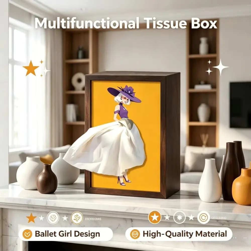Wooden Desktop Ballet Tissue Box Luxury Art Elegant Design Wooden Tissue Box Ballerina Skirt Unique Napkin Holder Home Decor