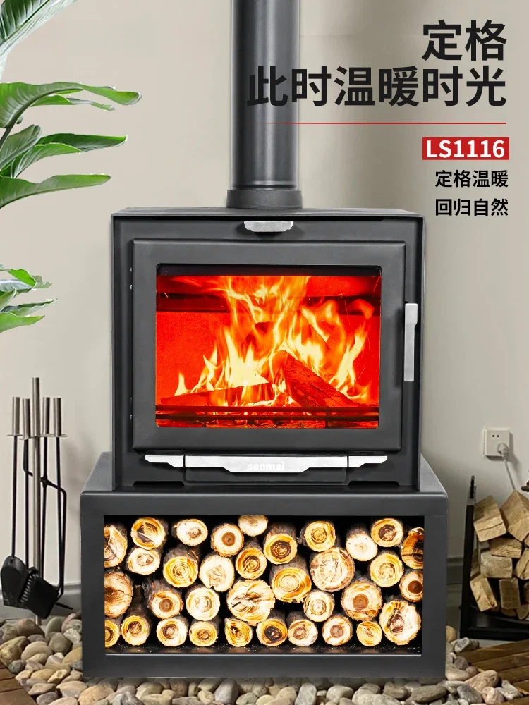 Steel plate real fire fireplace burning wood and firewood heating stove burning fire homestay villa rural decorative fireplace